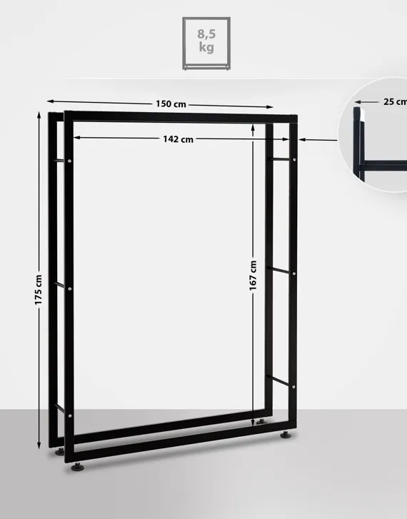 Tüzifa Állvány Keri V2 25X80X150 02 , fekete